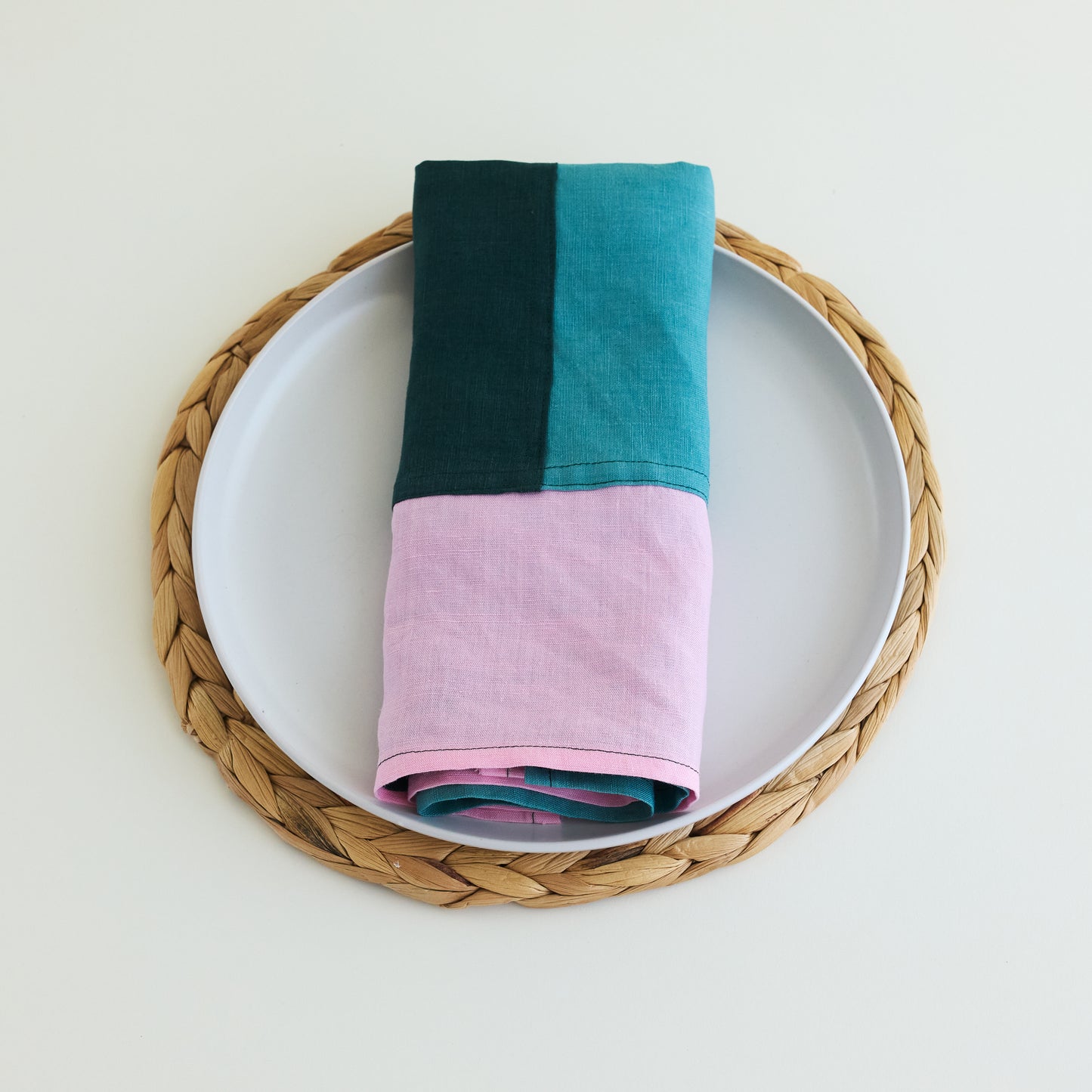 Deep Sea. Premium linen patchwork napkins. (Set of 2)