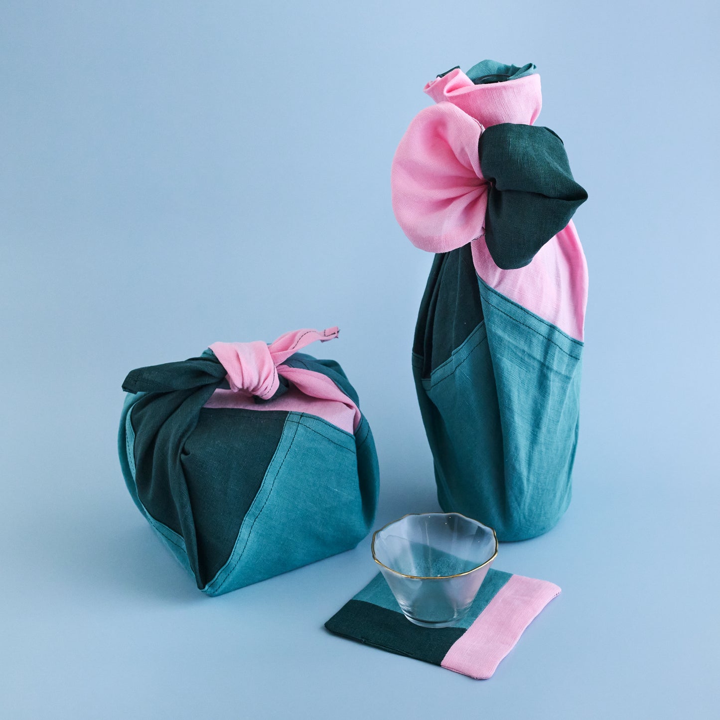 Deep Sea. Premium Linen Patchwork Bojagi Wrap. (Large)