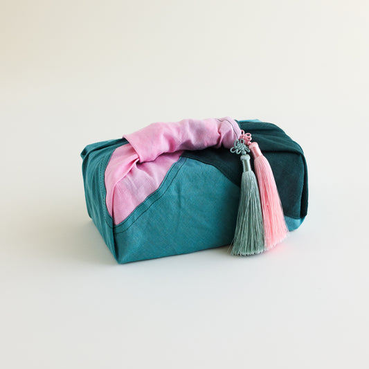 Deep Sea. Premium Linen Patchwork Bojagi Wrap. (Large)