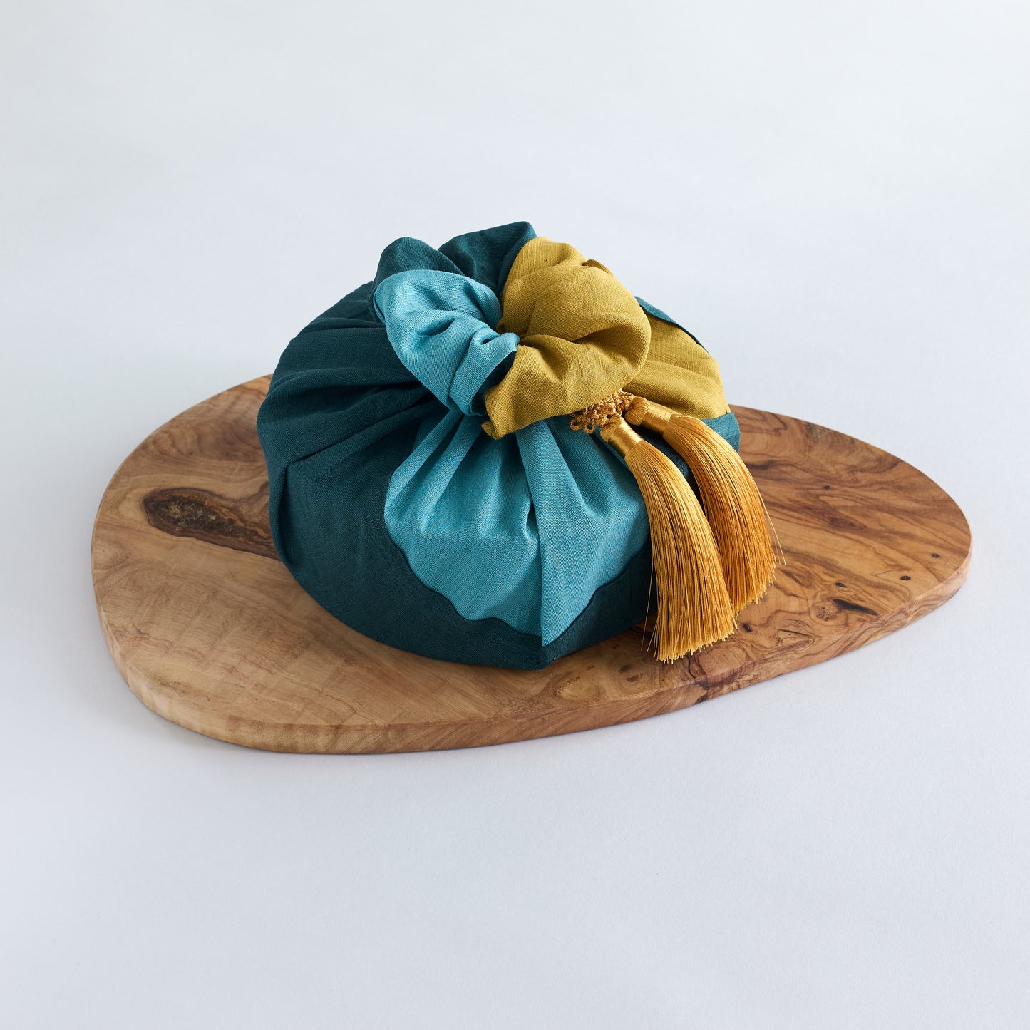 Evergreen. Premium Linen reusable patchwork bojagi wrap. (Large)
