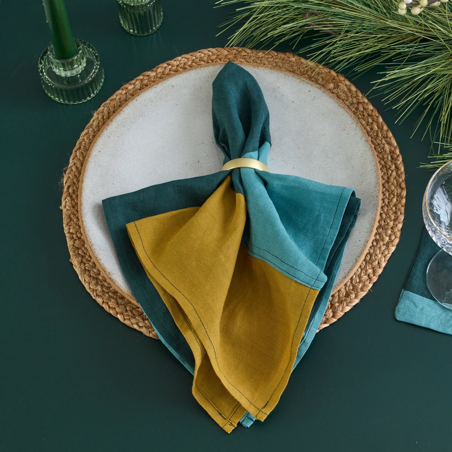 Evergreen. Premium Linen Patchwork Napkins (Set of 2)