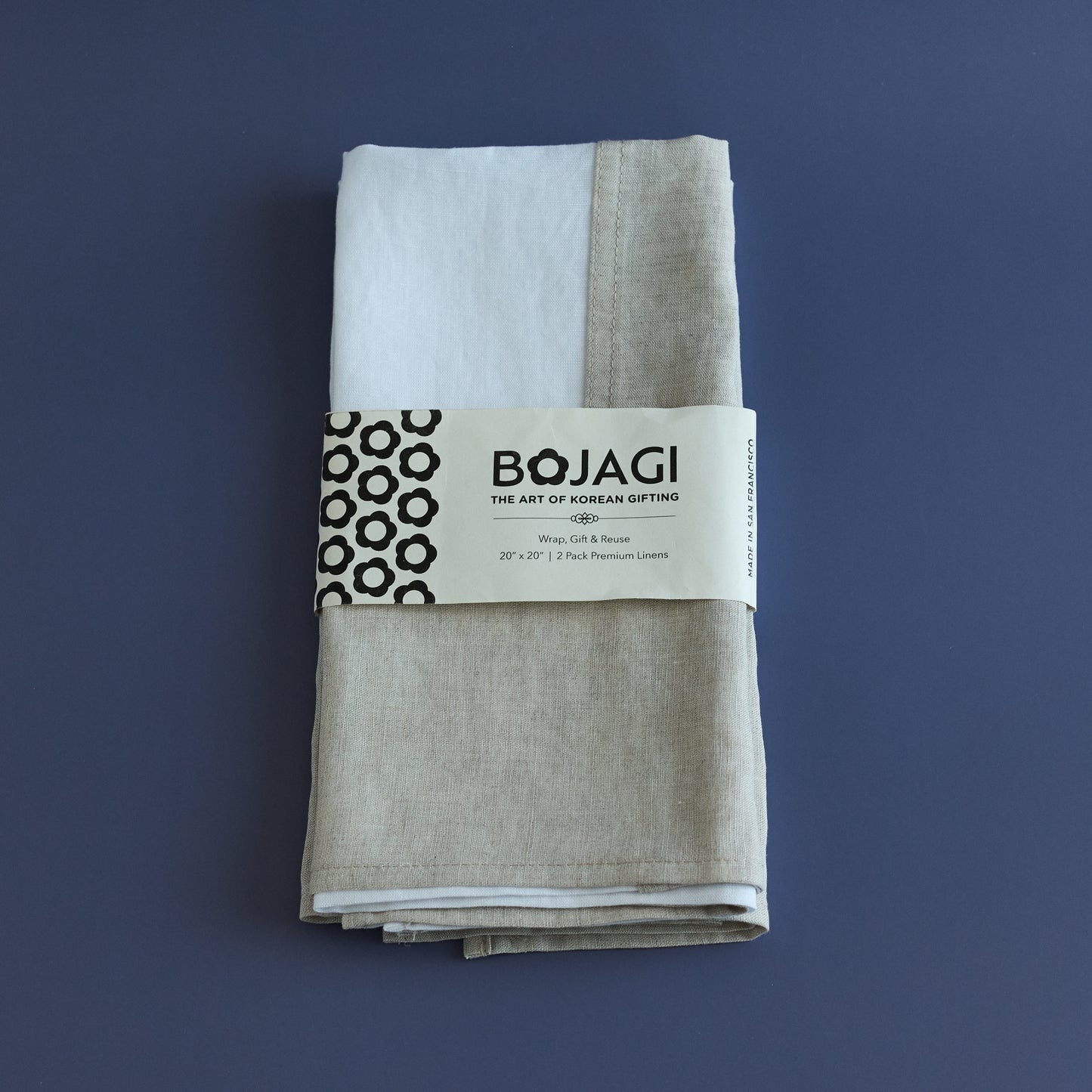 Sustainable Patchwork Bojagi Linen Gift Wrap. White/Natural – Set of 2
