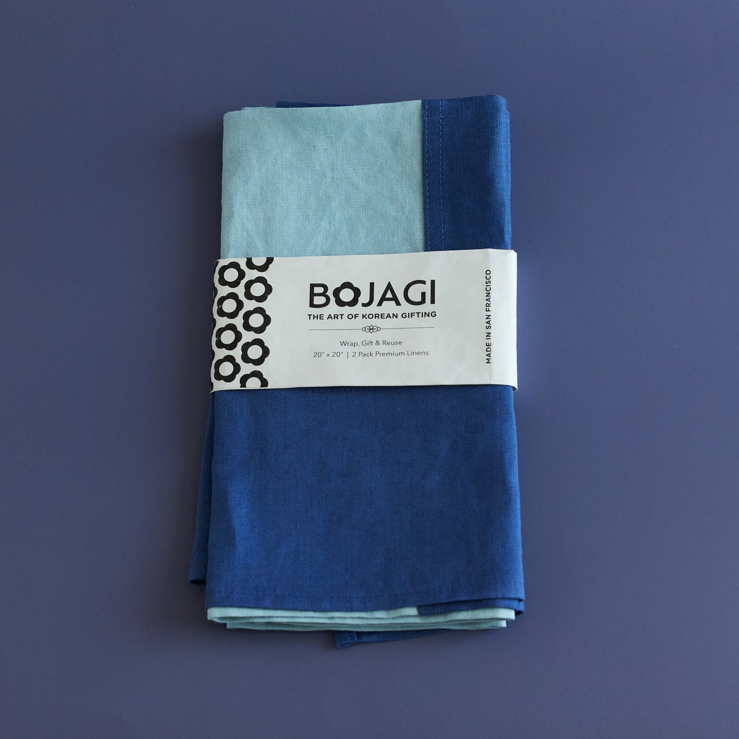 Sustainable Patchwork Bojagi Linen Gift Wrap. Mint/Blue – Set of 2