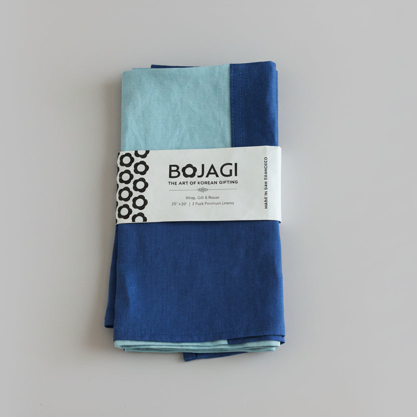 Royal Blue Patchwork Bojagi Linen Napkin