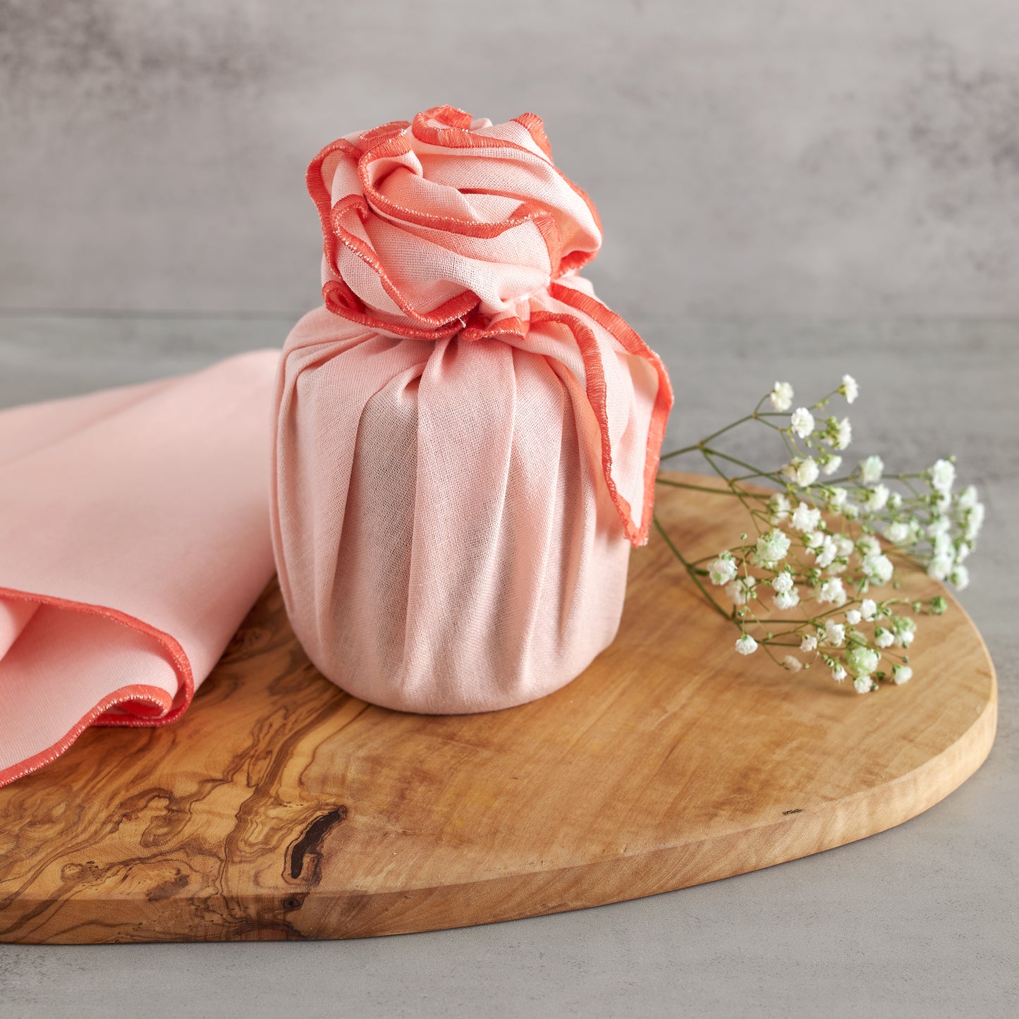 Peach Linen BOJAGI Wrap with Embroidery Edge. 2 Pack.