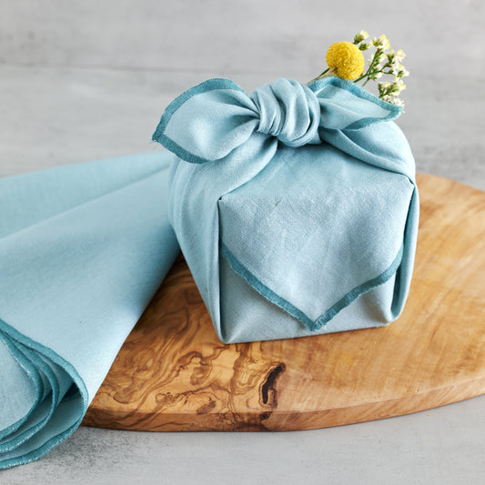 Sea Foam Linen BOJAGI Wrap with Embroidery Edge. 2 Pack.