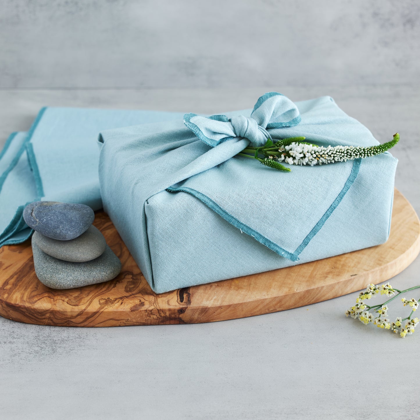Sea Foam Linen BOJAGI Wrap with Embroidery Edge. 2 Pack.