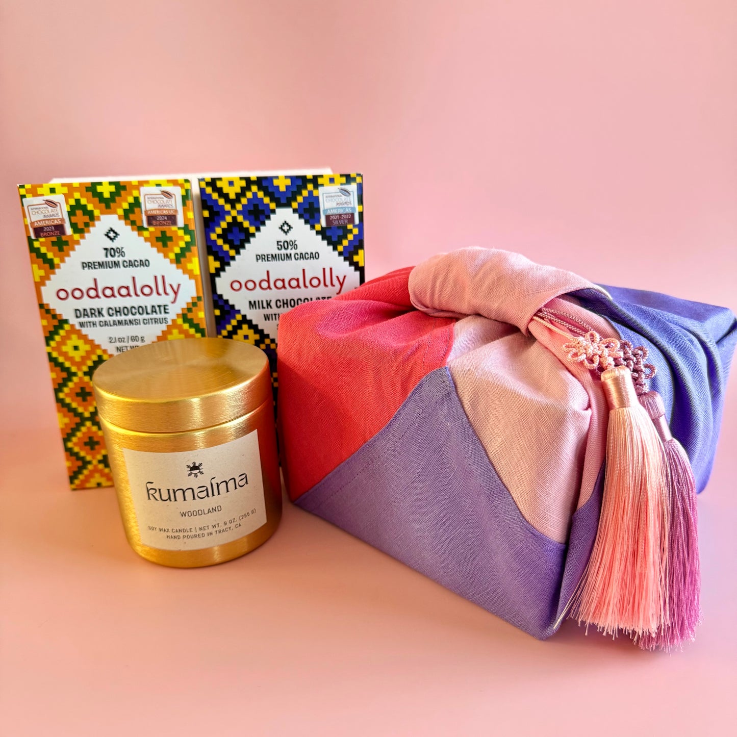 Artisan BOJAGI Gift Box. Premium Chocolate & Candle Set