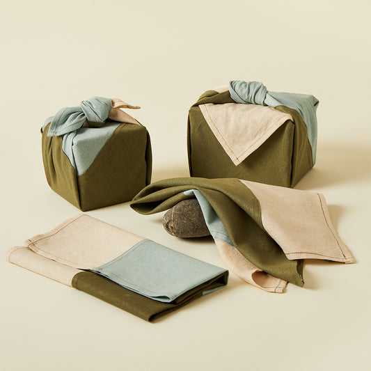 Ocean Patchwork BOJAGI Linen Gift Wrap - Medium. Set of 2