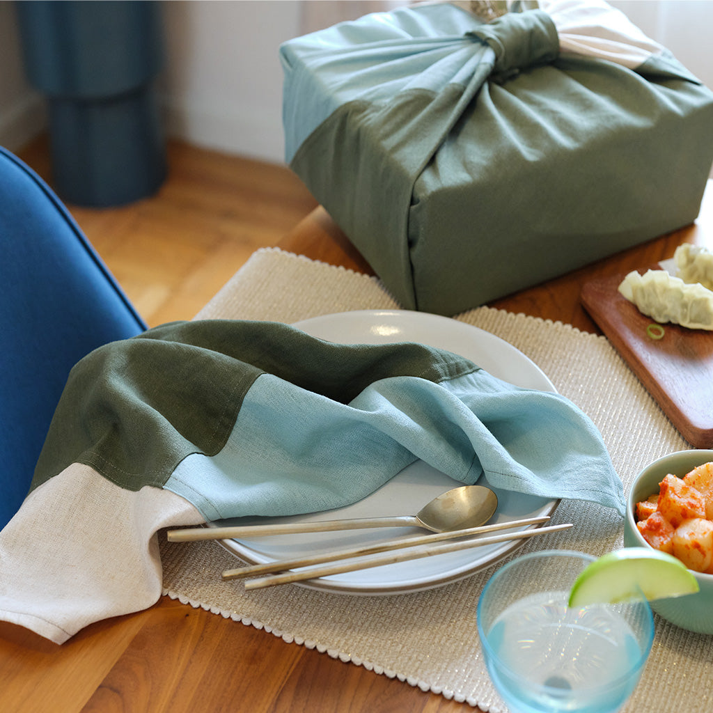 Ocean Patchwork BOJAGI - Linen Napkin Set of 2