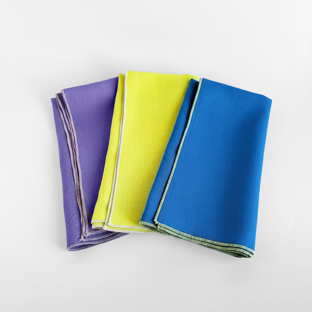 Sapphire Solid Linen Bojagi Wrap with Embroidery Edge. 2pk