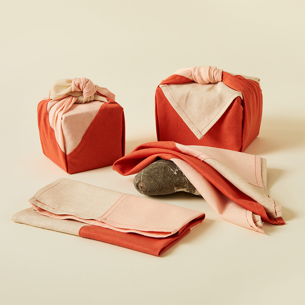 Sunset Patchwork BOJAGI Linen Gift Wrap - Medium. Set of 2