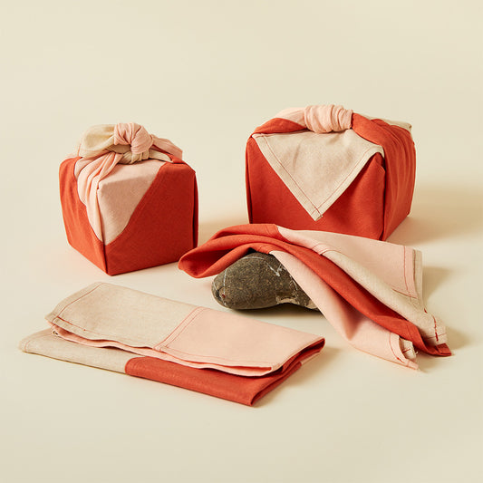 Sunset Patchwork BOJAGI Linen Gift Wrap - Medium. Set of 2