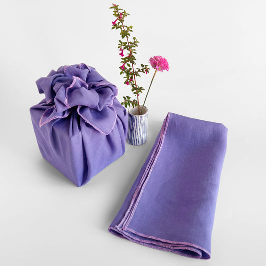 Amethyst Purple Solid Linen Bojagi Wrap with Embroidery Edge. 2pk