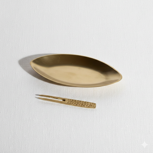 Korean Brassware: The Bangjja Yugi Oval Mini Tray & Fork Set