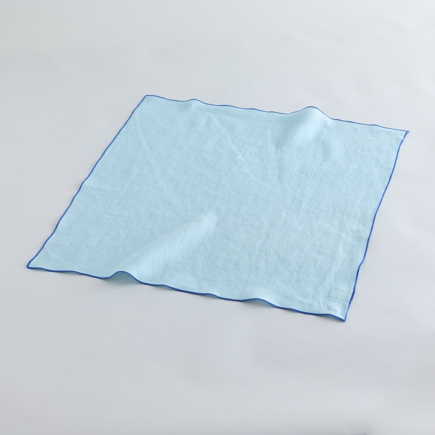 Sustainable Cerulean Blue Bojagi Linen Gift Wrap with Embroidery – Set of 2