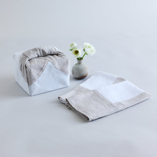 Sustainable Patchwork Bojagi Linen Gift Wrap. White/Natural – Set of 2