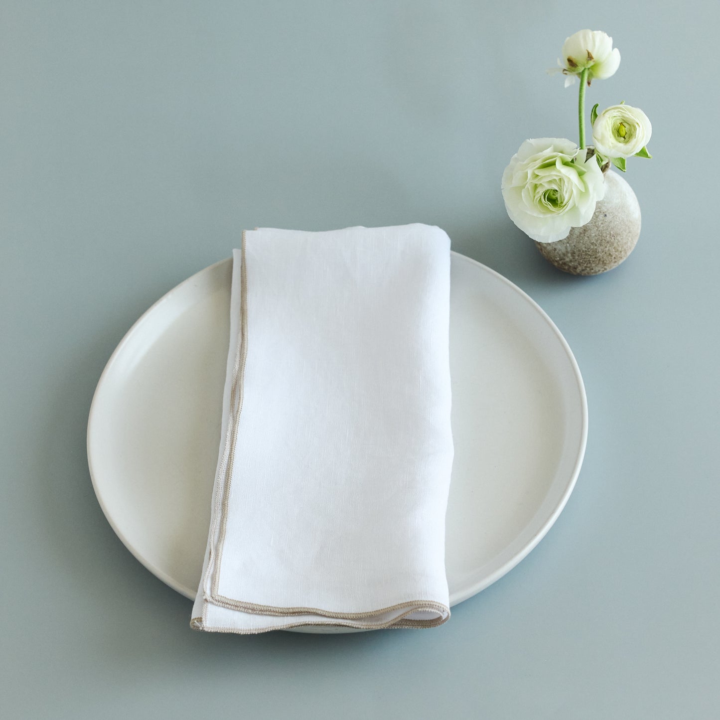 Sustainable White Bojagi Linen Gift Wrap with Embroidery – Set of 2