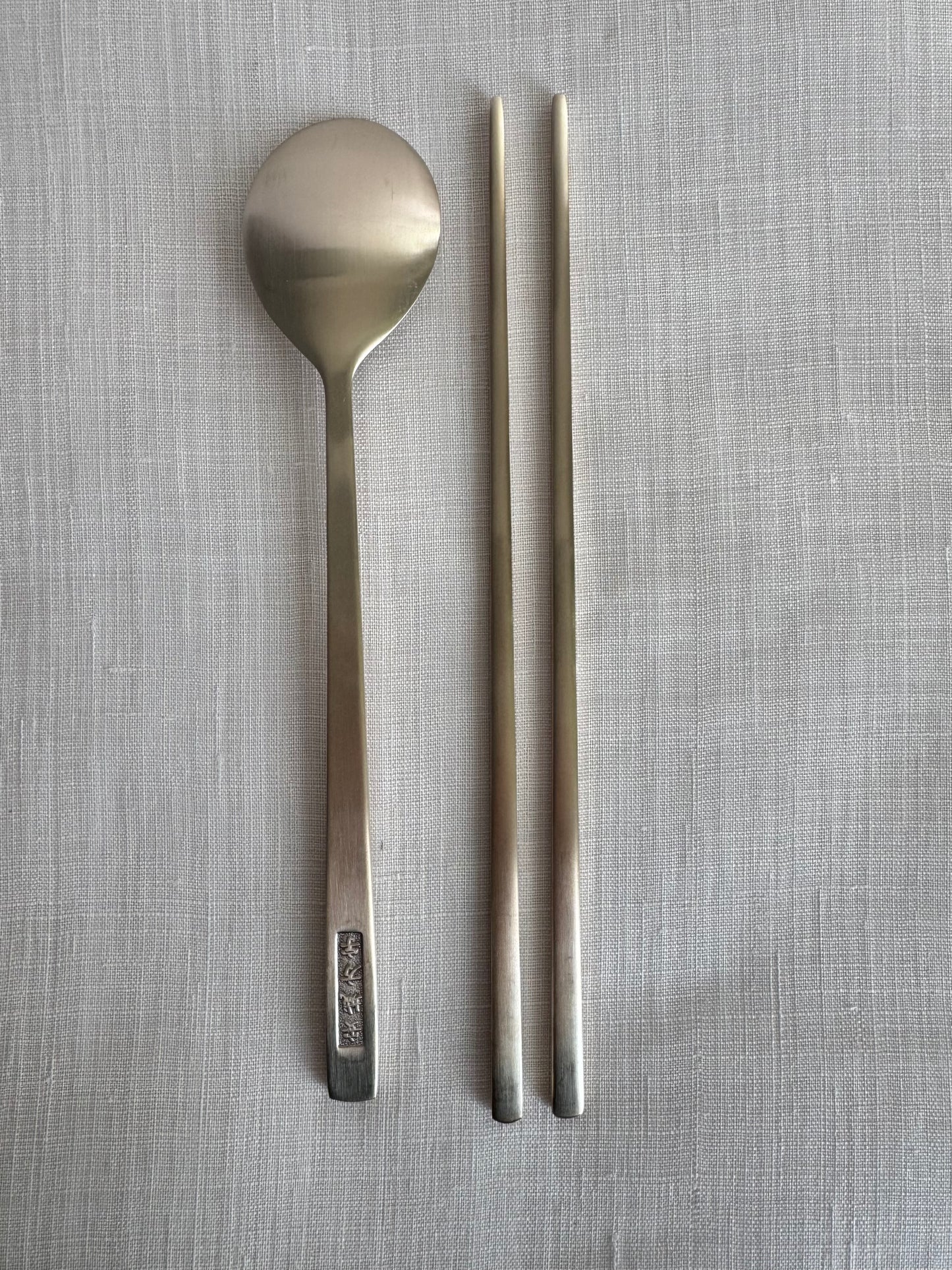Royal Korean Bangjja Brass Spoon & Chopstick Wrapped in Seakdong Rainbow Bojagi