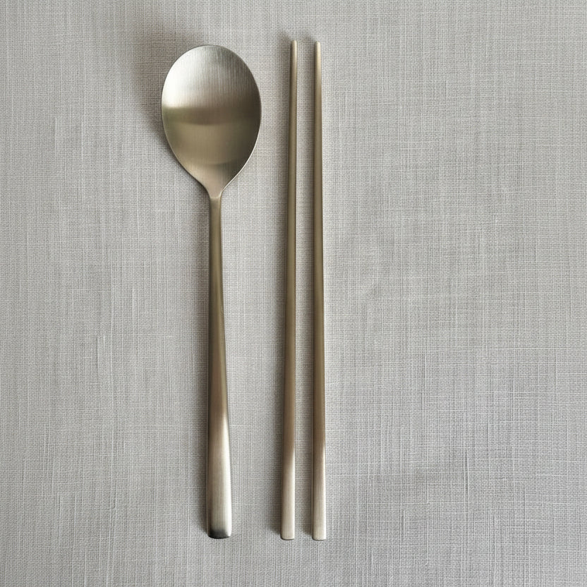 Royal Korean Bangjja Brass Spoon & Chopstick Wrapped in Seakdong Rainbow Bojagi