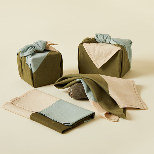 Ocean Patchwork Bojagi Cloth Gift Wrap - Medium. Set of 2