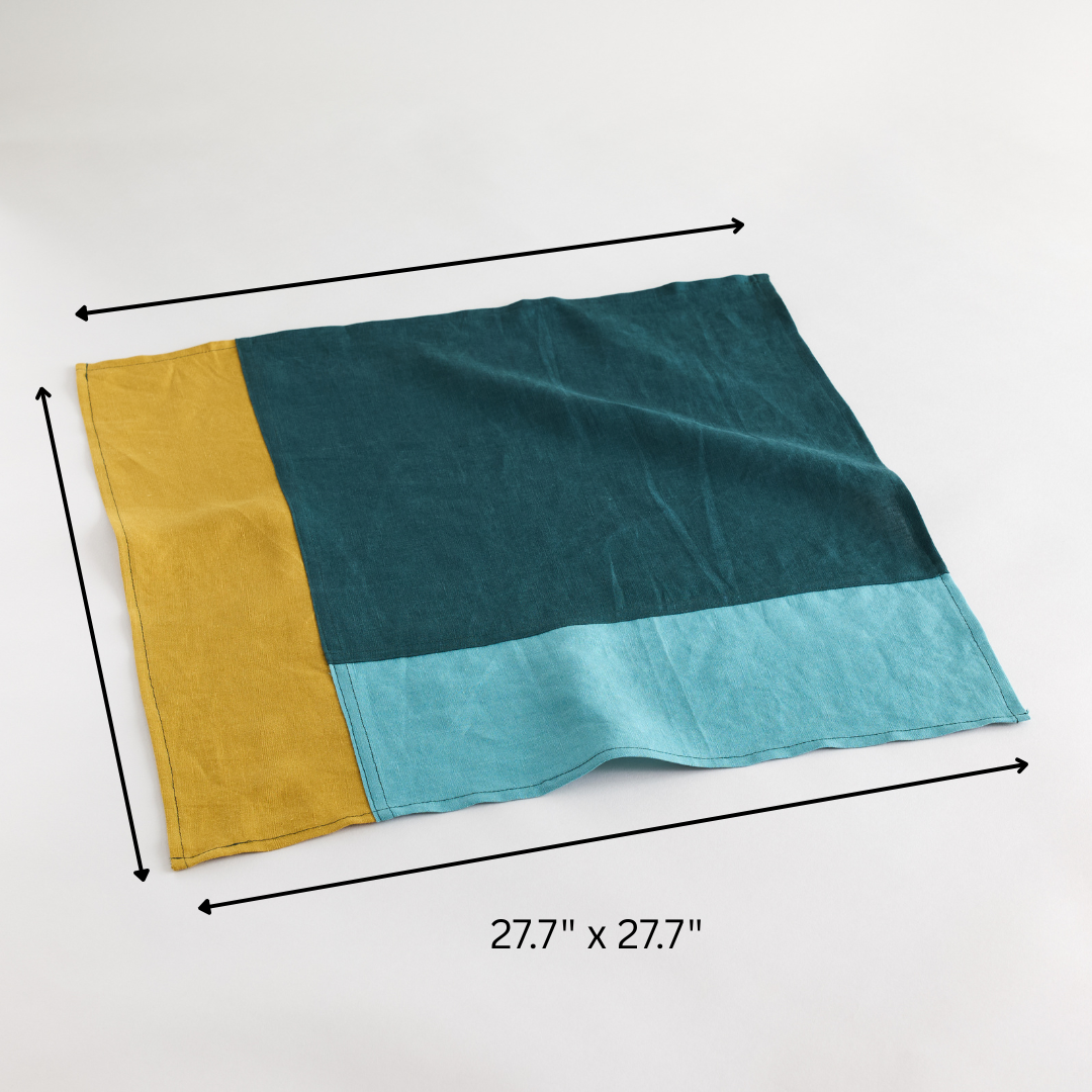 Evergreen. Premium Linen reusable patchwork bojagi wrap (Large)