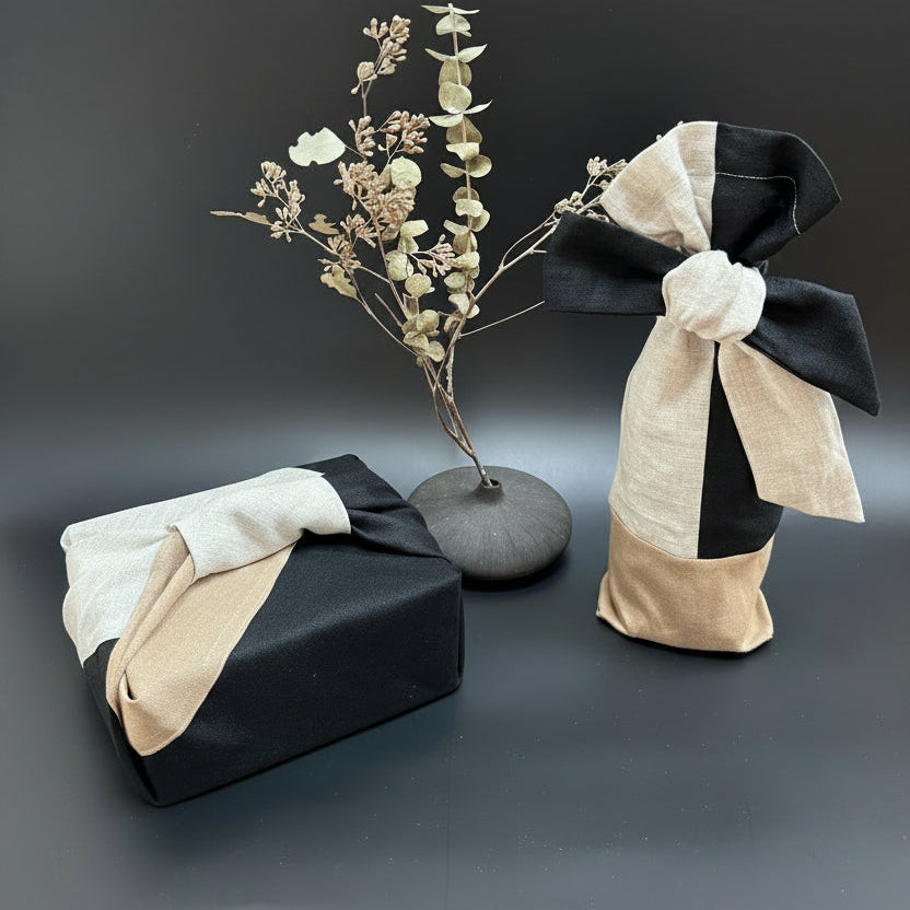 Volcanic Black. Premium Reusable Beverage Gift Linen Bag