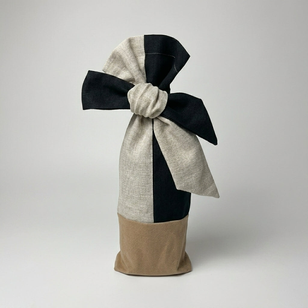 Volcanic Black. Premium Reusable Beverage Gift Linen Bag