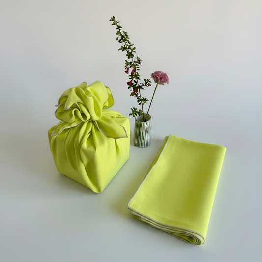 Citrone Solid Linen Bojagi Wrap with Embroidery Edge
