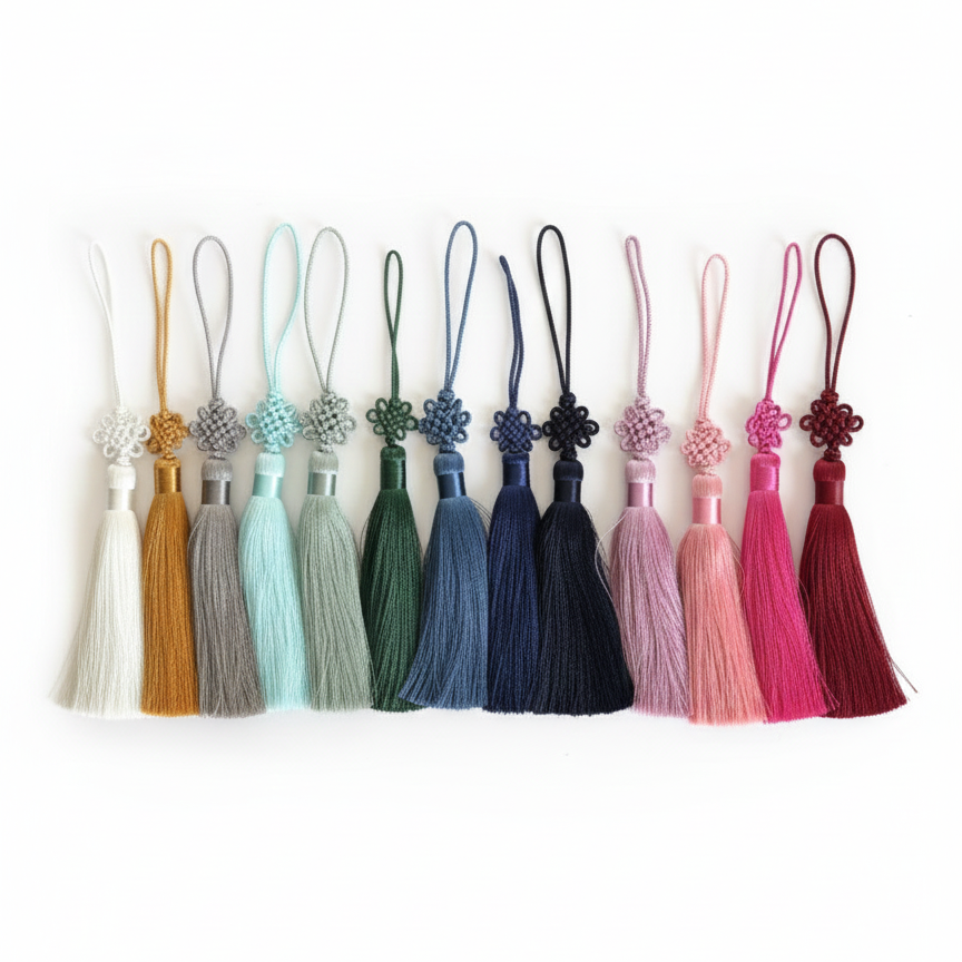 Set of colorful tassels on a white background