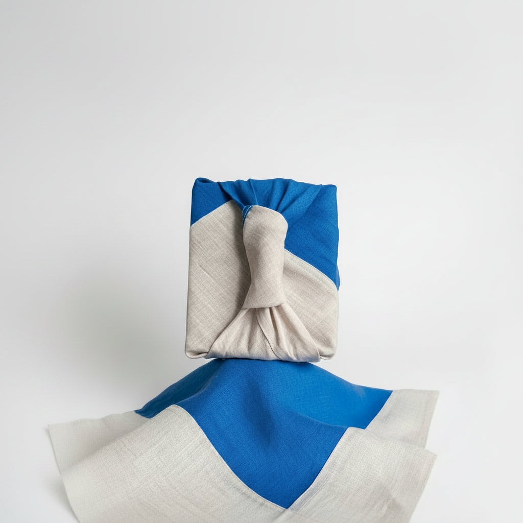Sapphire And Natural Jogak Bojagi Linen
